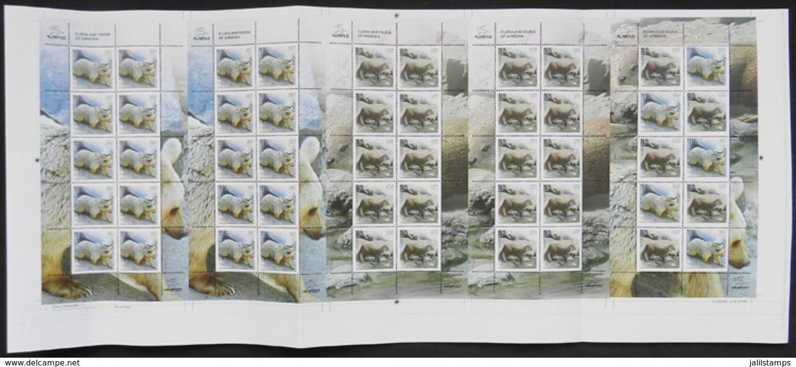 ARMENIA: Sc.811/812 - 812a, 2009 Animals, Large Sheet With 4 Panes Of 10 Stamps (2 Of Each Value) + The Minisheet (Sc.81 - Armenia