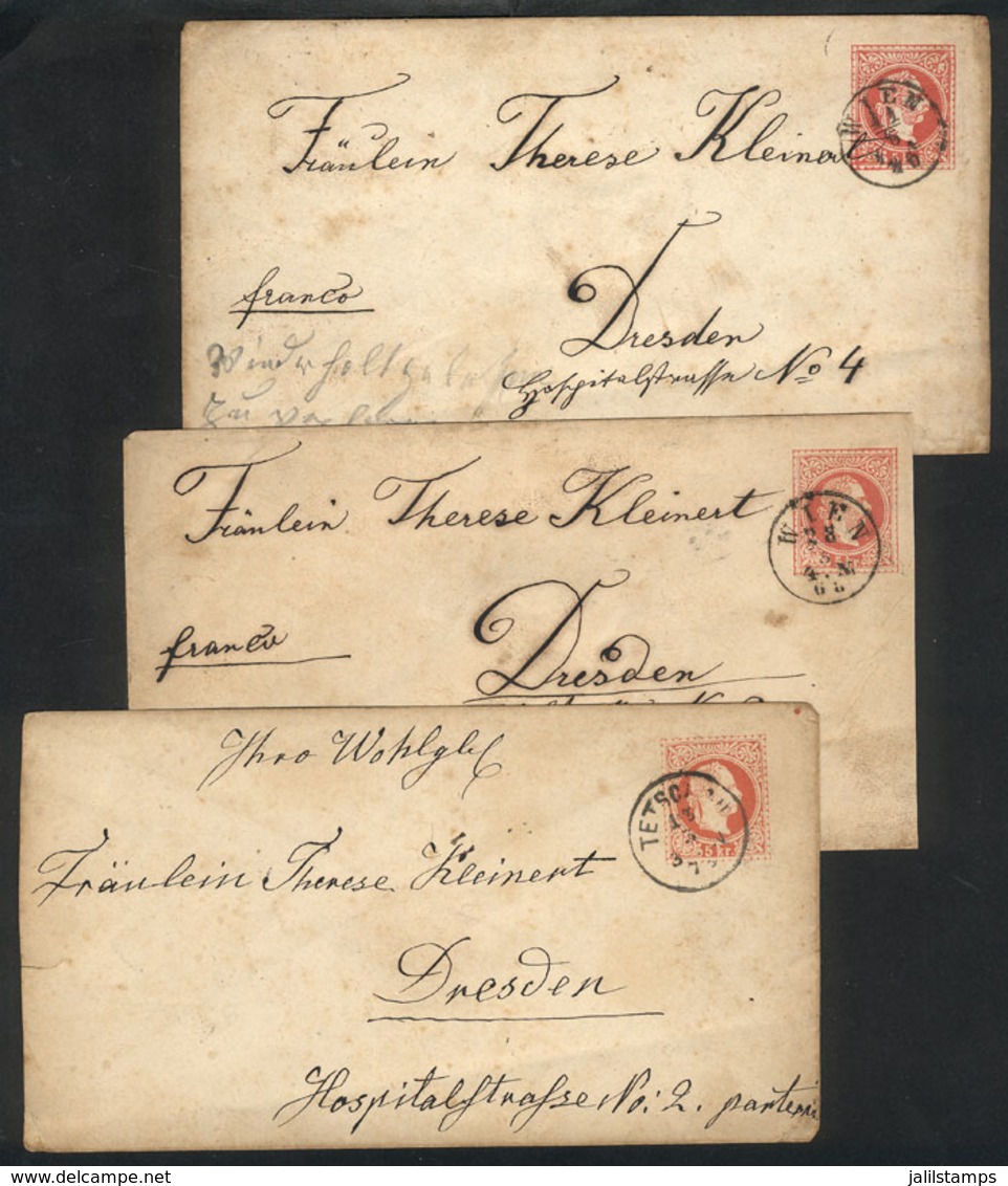 AUSTRIA: 3 Stationery Envelopes Used Between 1868 And 1875, Interesting Postmarks! - Storia Postale