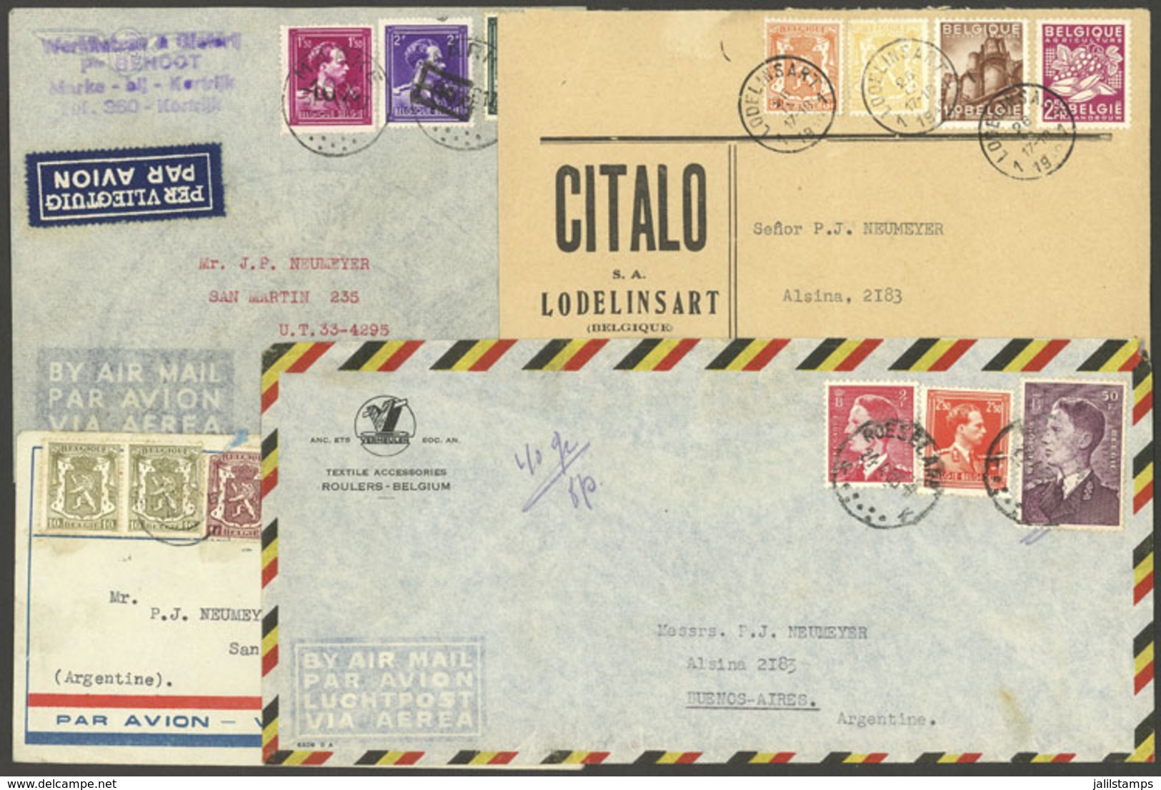 BELGIUM: 4 Covers Sent To Argentina Between 1947 And 1963, Nice Postages, VF General Quality! - Otros & Sin Clasificación