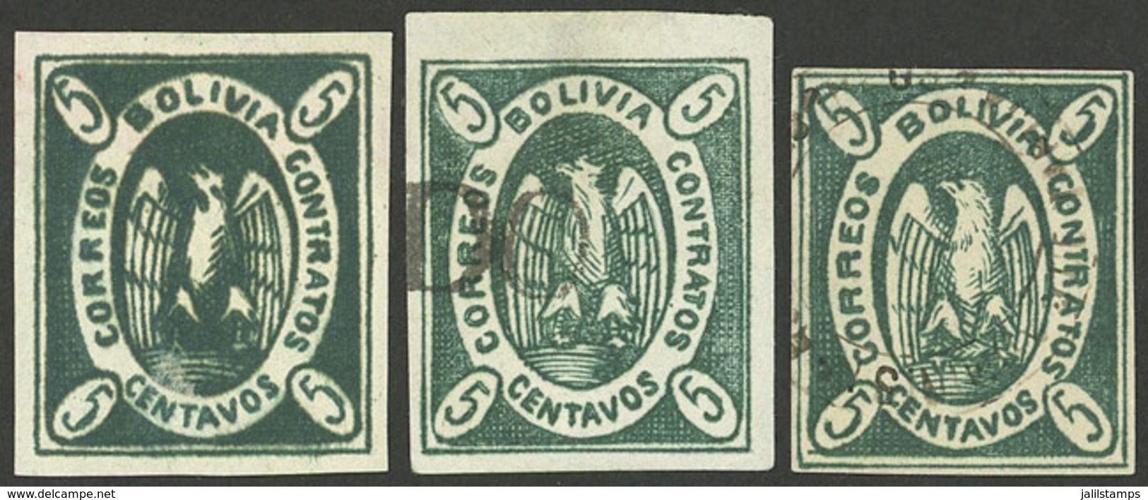 BOLIVIA: 3 Condors Of 5c., 2 Used, VF Quality! - Bolivië