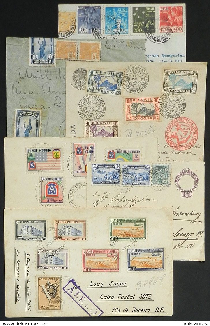 BRAZIL: 6 Covers Used Between 1922 And 1946, With Some Very Attractive Postages And Cancels, Good Lot! - Maximum Cards