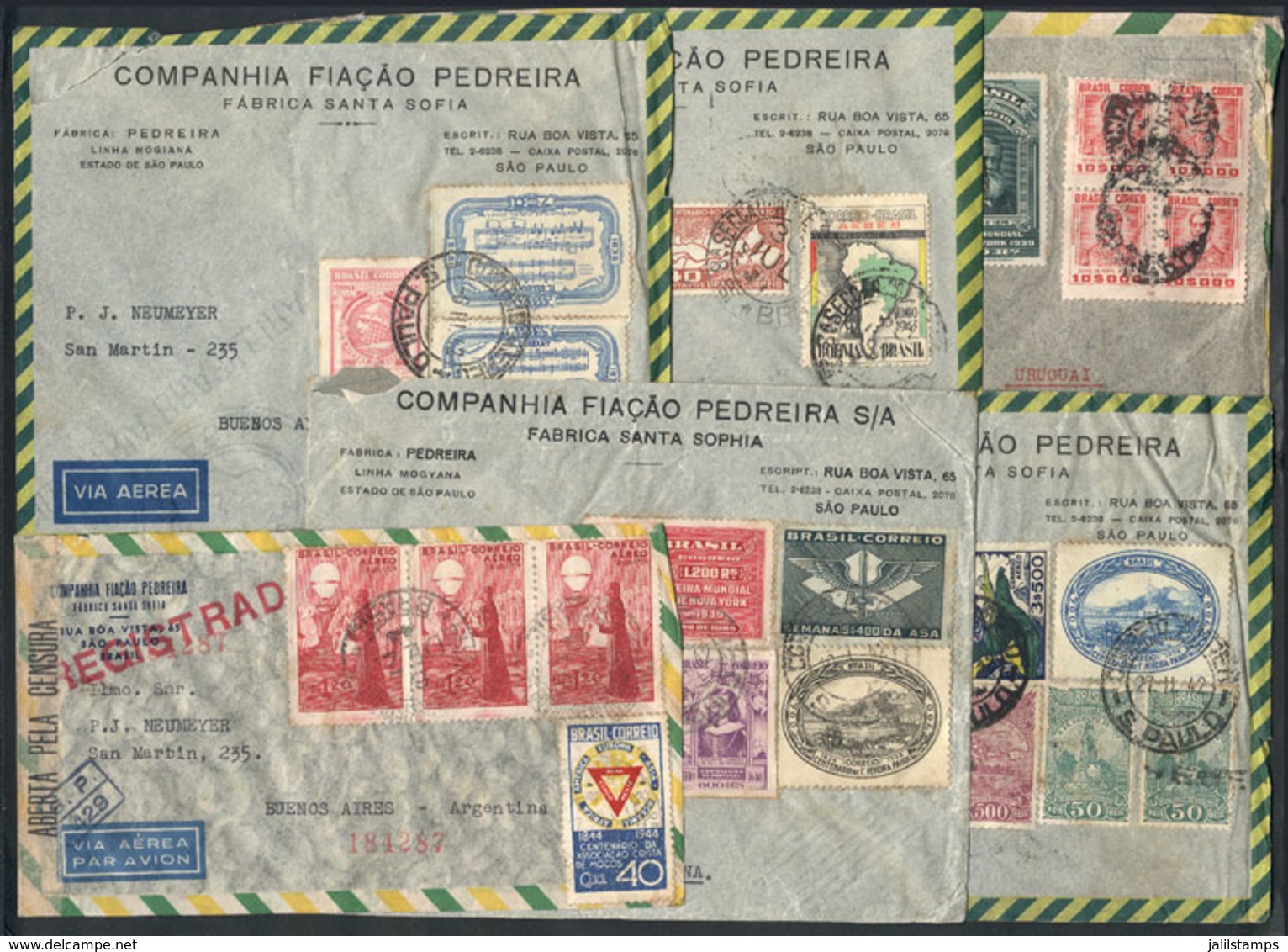 BRAZIL: 6 Covers Sent To Argentina (1 To Uruguay) Between 1942 And 1944, Some Censored, Very Nice Frankings! - Maximumkaarten