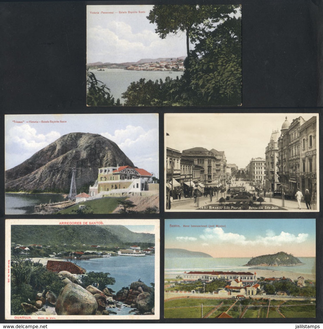 BRAZIL: 5 Old Cards With Very Good Views Of Victoria (2), Santos (2) And Sao Paulo, VF Quality! - Other & Unclassified