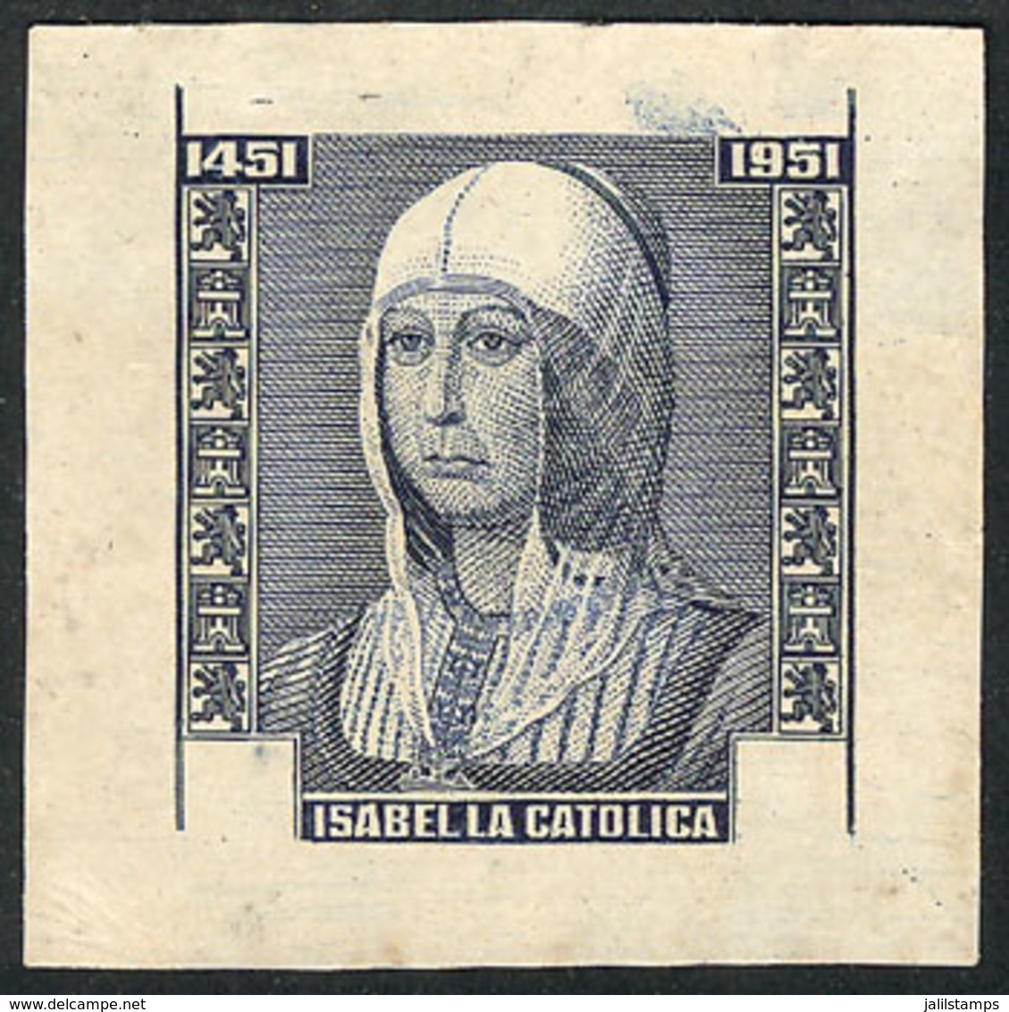 CHILE: Yvert 230, 1952 Isabella Of Castile, DIE PROOF In Indigo Blue, Without The Top Cartouche Or Face Value, Printed O - Chile