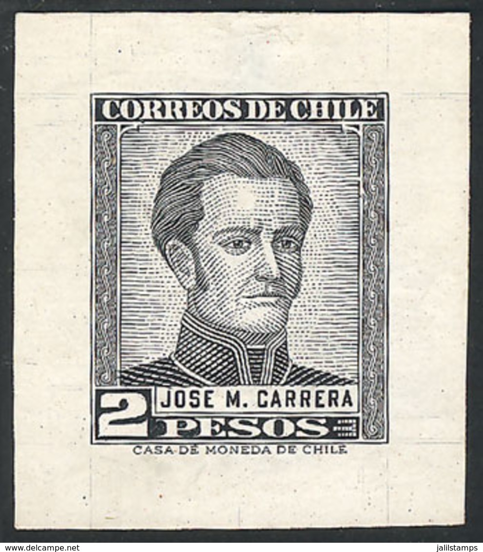 CHILE: Yvert 259, 1956 2P. José M. Cabrera, DIE PROOF In Black, Printed On Thick Paper With Glazed Front, Minor Defect O - Cile