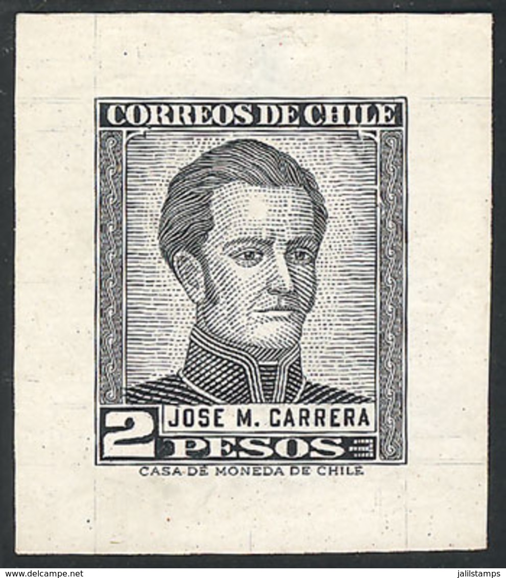 CHILE: Yvert 259, 1956 2P. José M. Cabrera, DIE PROOF In Black, Printed On Thick Paper With Glazed Front, Minor Defect O - Chile