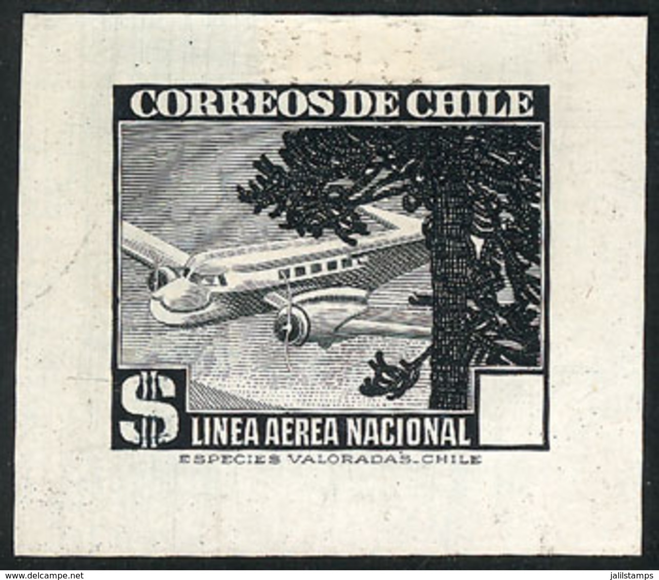 CHILE: 1941/2 Airplanes, DIE ESSAY Of An Unadopted Design, Without Face Value (right Cartouche Empty), Similar To Yvert  - Chili