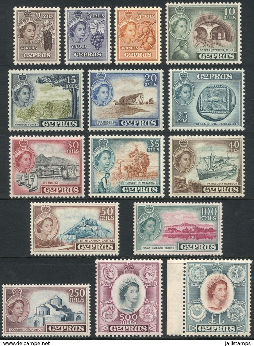 CYPRUS: Sc.168/182, 1955 Complete Set Of 15 Unmounted Values, Excellent Quality, Catalog Value US$107+ - Ongebruikt