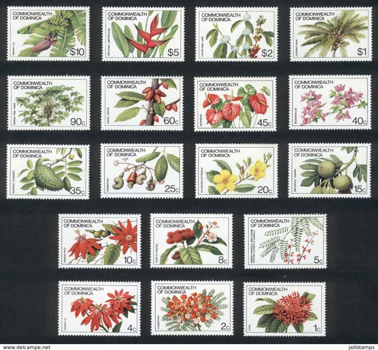 DOMINICA: Yvert 694/711, Flowers, Complete Set Of 18 Values, Excellent Quality! - Dominica (...-1978)