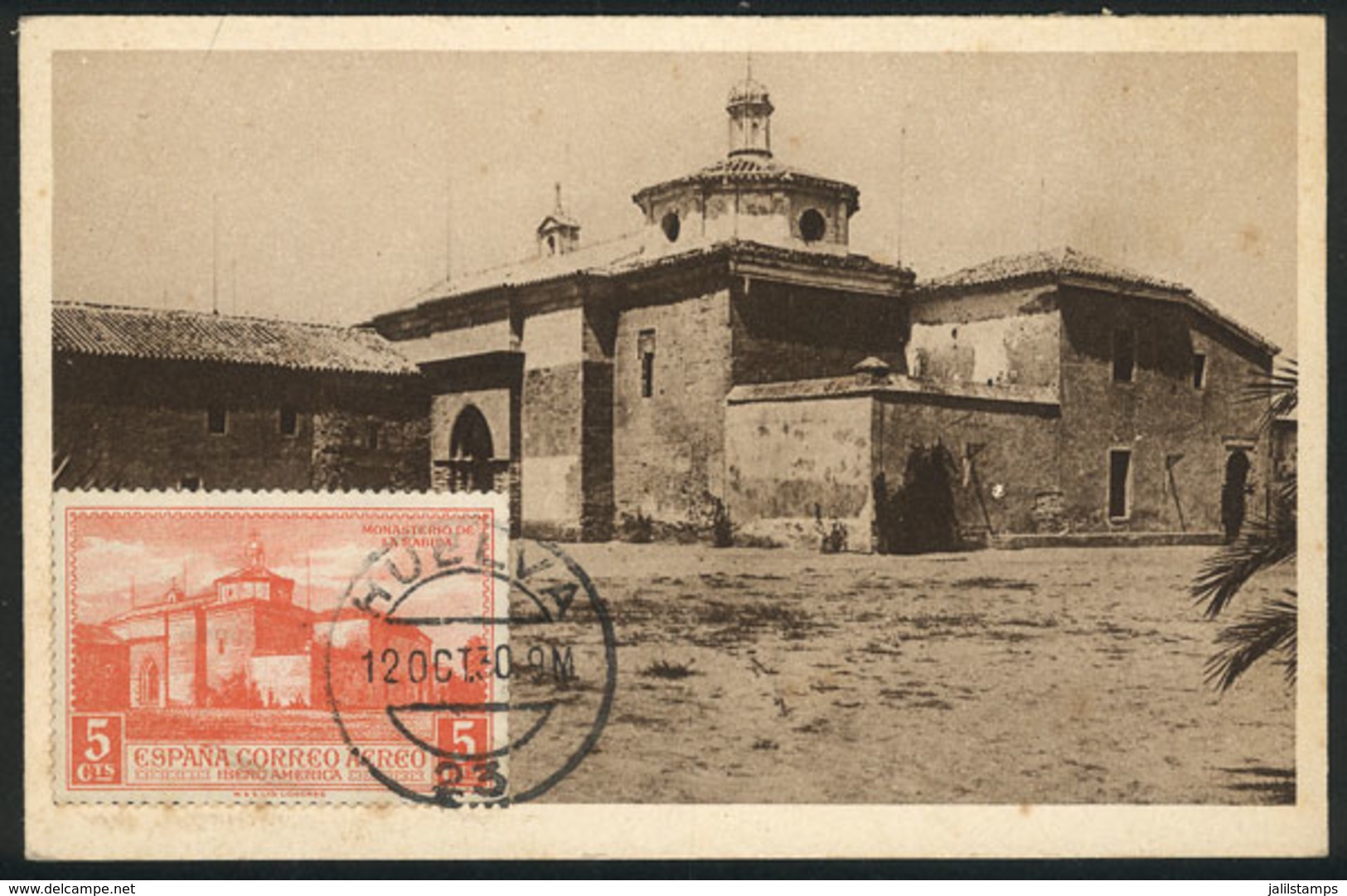 SPAIN: HUELVA: La Rábida Monastery, Maximum Card Of OC/1939, With Stain Spots - Otros & Sin Clasificación