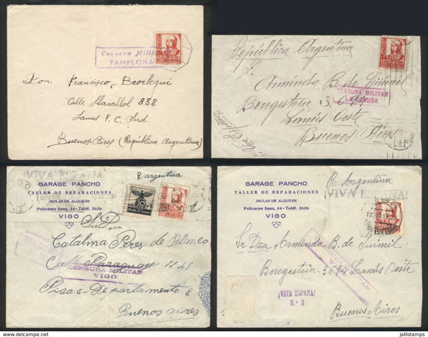 SPAIN: 4 Covers Mailed To Argentina In 1937 And 1938 With Varied Censor Marks, Interesting Group! - Cartas & Documentos