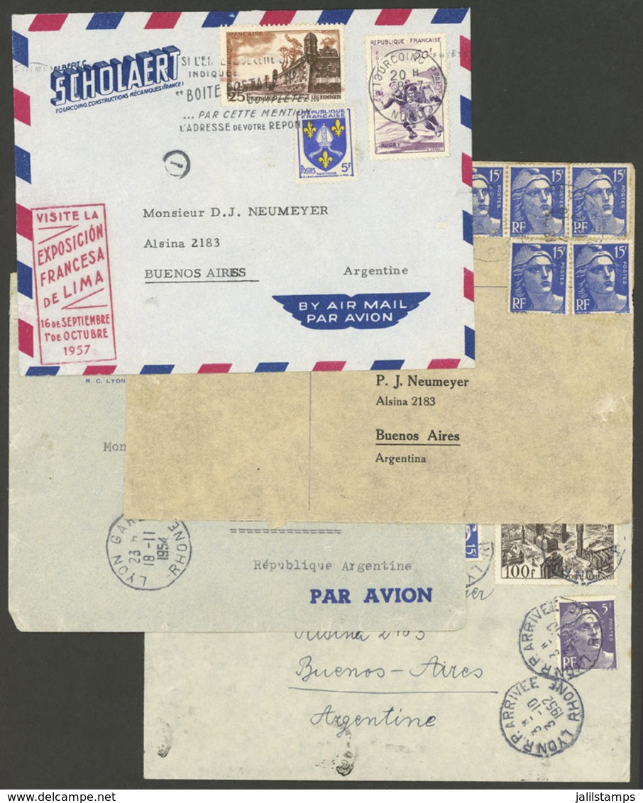 FRANCE: 4 Airmail Covers Sent To Argentina Between 1952/57, VF! - Otros & Sin Clasificación