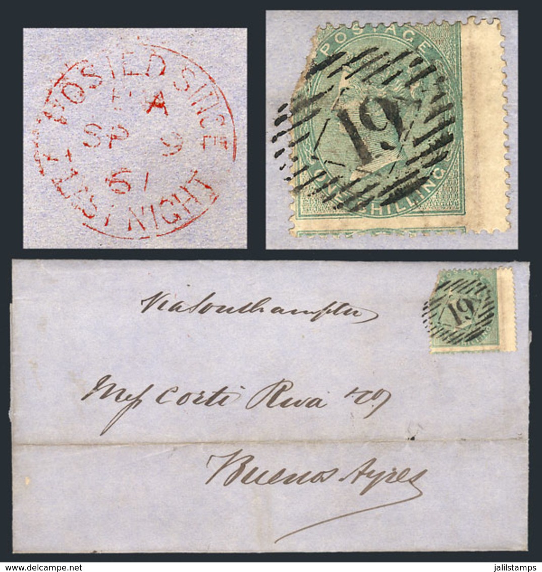 GREAT BRITAIN: "9/SE/1861 LONDON - Buenos Aires: Folded Cover Franked By Sc.28 (corner Defect), With Numeral "19" Cancel - ...-1840 Préphilatélie
