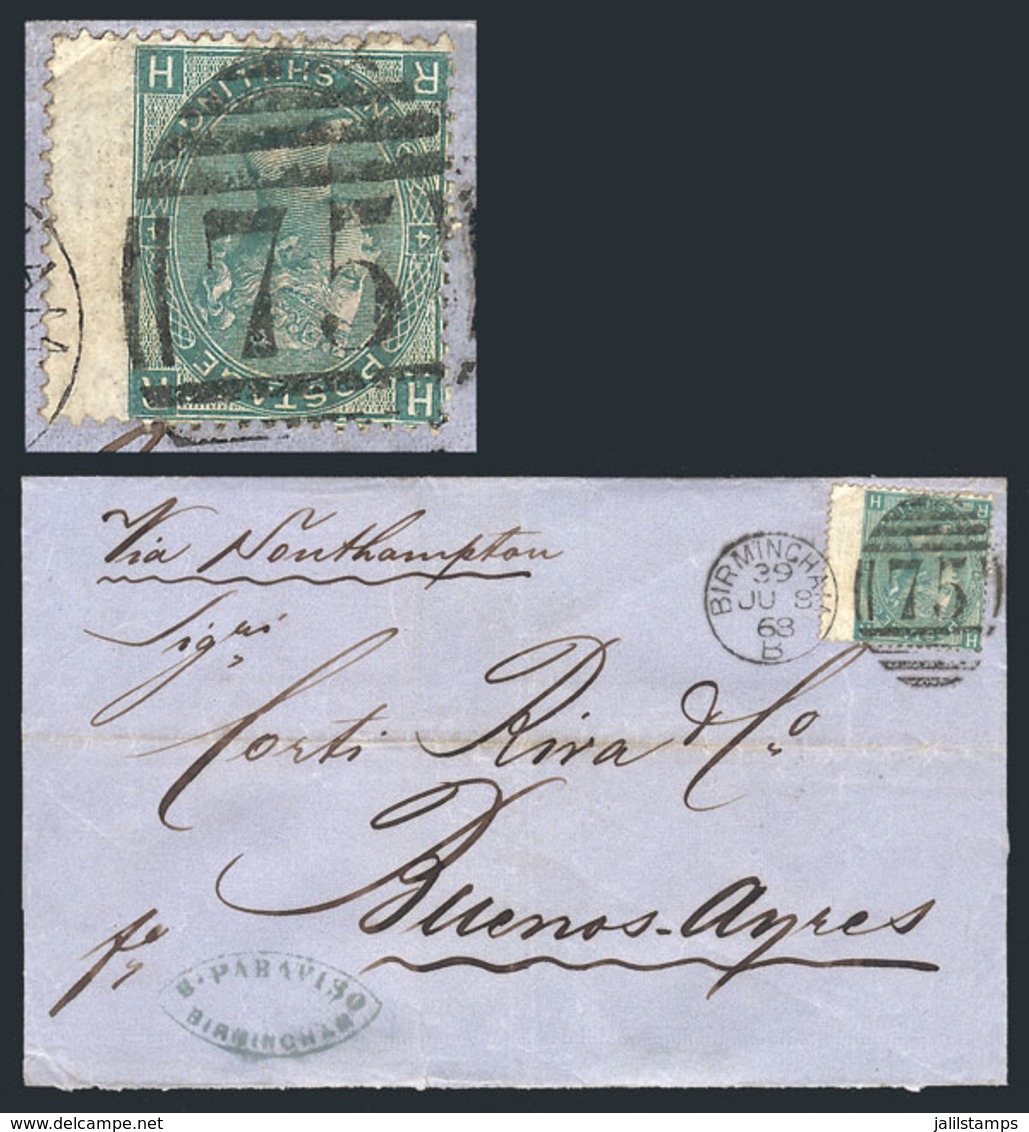 GREAT BRITAIN: 8/JUN/1868 BIRMINGHAM - Buenos Aires: Folded Cover Franked By Sc.54 Plate 4, Duplex Cancel And London Tra - ...-1840 Voorlopers