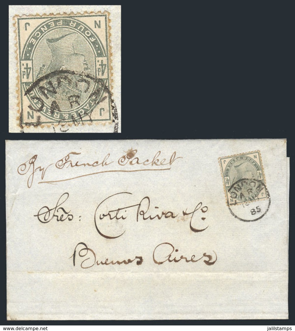 GREAT BRITAIN: "18/MAY/1885 LONDON - Buenos Aires: Folded Cover (endorsed "by French Packet") Franked By Scott 103 With  - ...-1840 Voorlopers