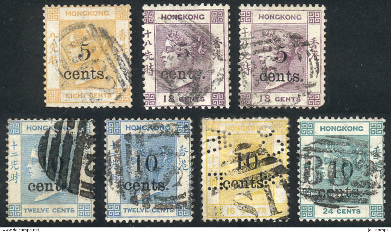 HONG KONG: Sc.31/35, 1879/80 Complete Set Of 5 Overprinted Values, Used, Fine General Quality (the 10c. On 16c. With PER - Andere & Zonder Classificatie