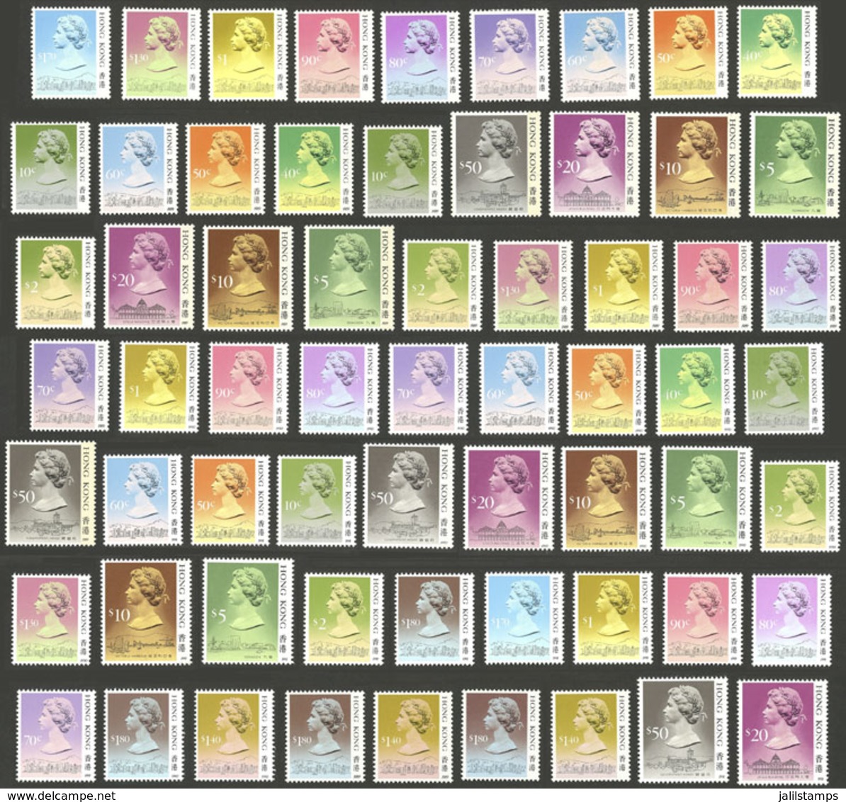 HONG KONG: Sc.490/504 + 490b/504b + 490c/504c + 490d/504d + 532/3b, Queen Elizabeth, Complete Set Of The Year 1987 (type - Otros & Sin Clasificación