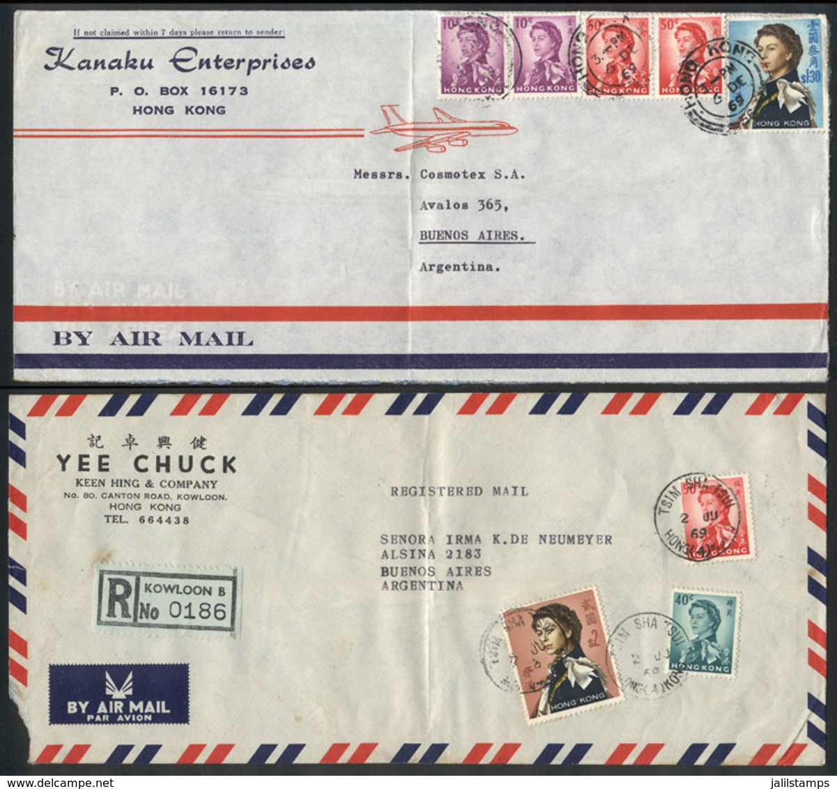 HONG KONG: 2 Airmail Covers Sent To Argentina In 1969 With Very Nice Postages! - Other & Unclassified