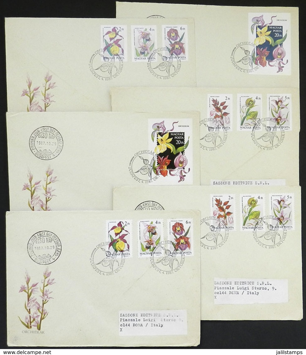 HUNGARY: Sc.3087/3093, 1987 Flowers, Cmpl. Set Of 6 Values + S.sheet, Perforated And IMPERFORATE, On 6 Covers Sent To It - Other & Unclassified