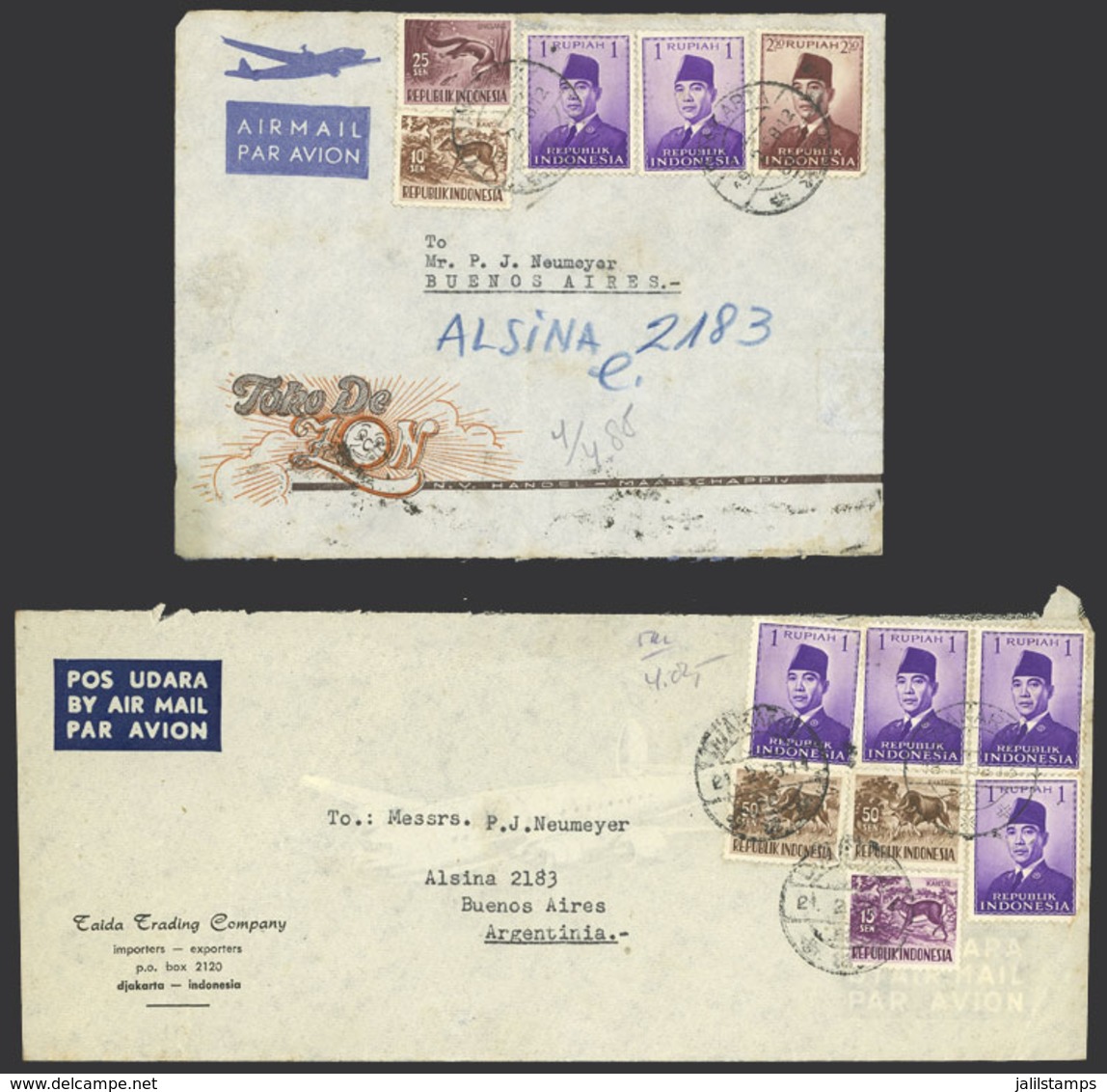 INDONESIA: 2 Airmail Covers Sent To Argentina In 1958, Unusual Destination! - Indonesia