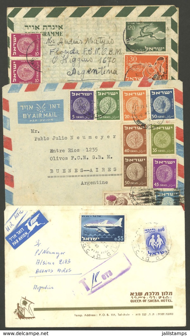 ISRAEL: 2 Covers + 1 Aerogram Sent To Argentina In 1950s, Small Fault, Interesting! - Brieven En Documenten