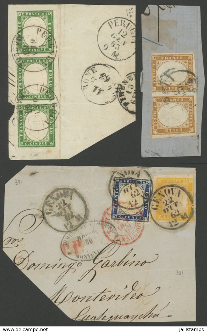 ITALY: 3 Old Fragments Of Folded Covers With Nice Postages And Varied Cancels, VF General Quality! - Sardinië