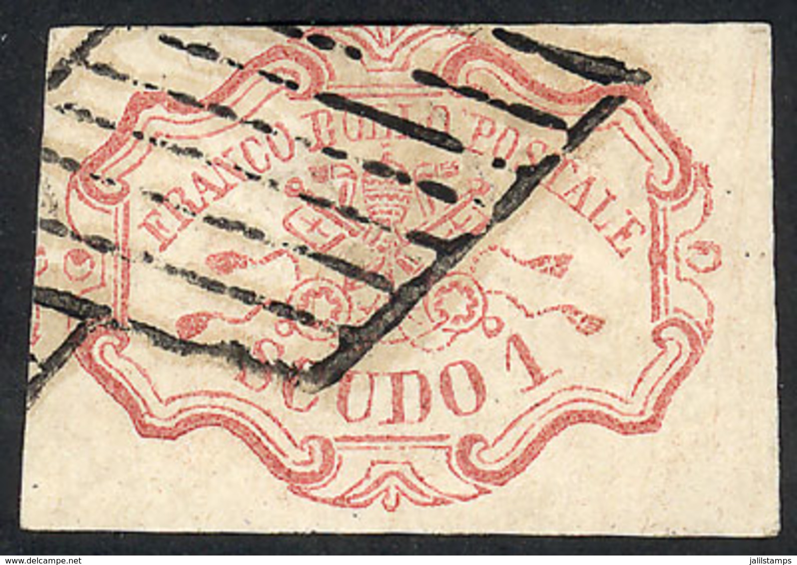 ITALY: Sc.11, 1852 1S. Rose, Used, 3 Very Ample Margins, With Signature And Certificate Of Enzo Diena, Scarce Example, G - Estados Pontificados