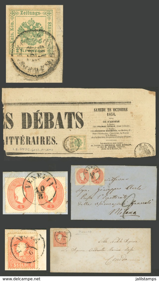 ITALY: Entire Letter + Cover + Large Newspaper Fragment Posted Between Circa 1854 And 1871, VF Quality, Interesting! - Lombardo-Vénétie