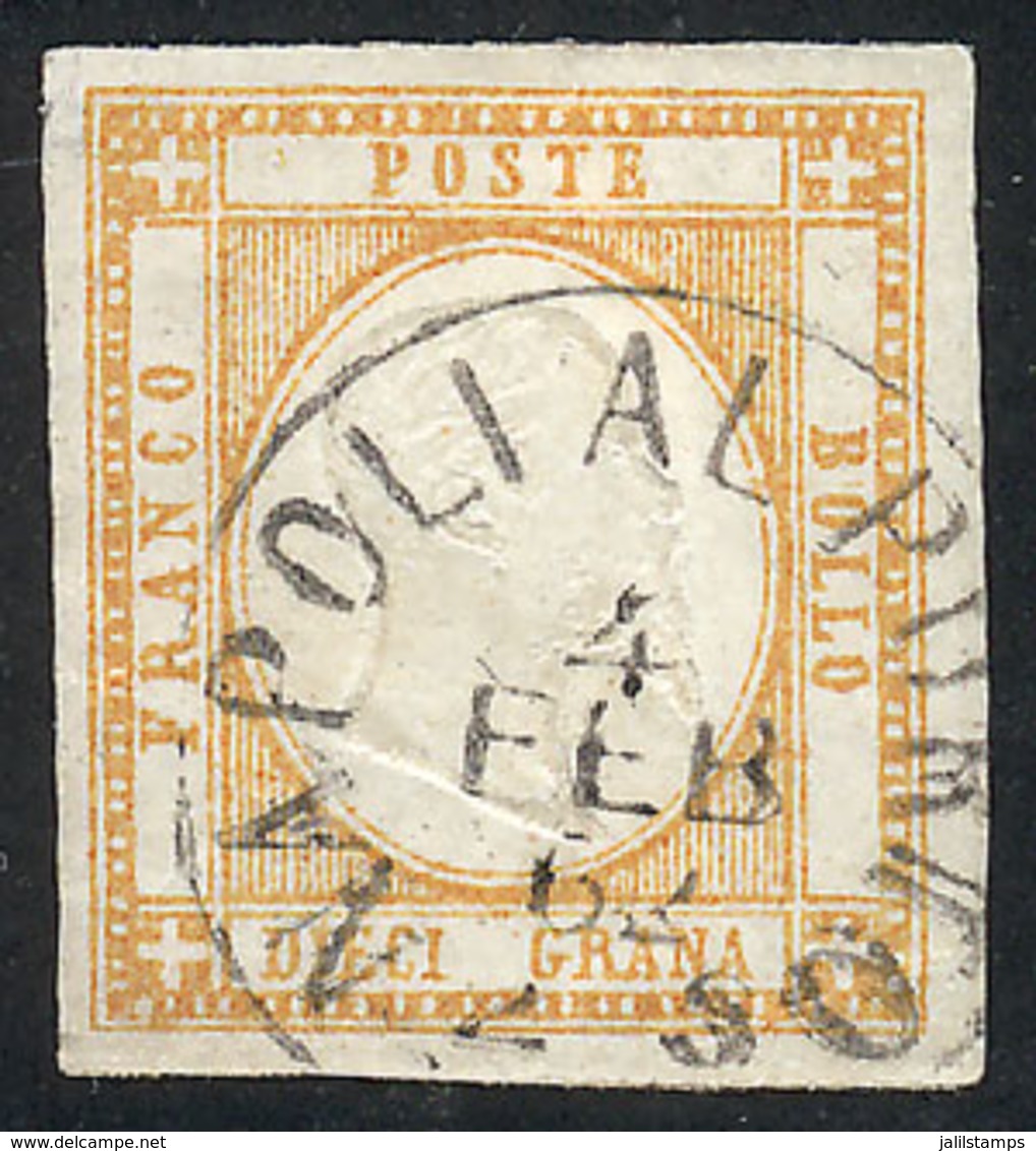 ITALY: Sc.25, 1861 10G. Orange, Used, Very Fine Quality, Signed By Enzo Diena! - Napels