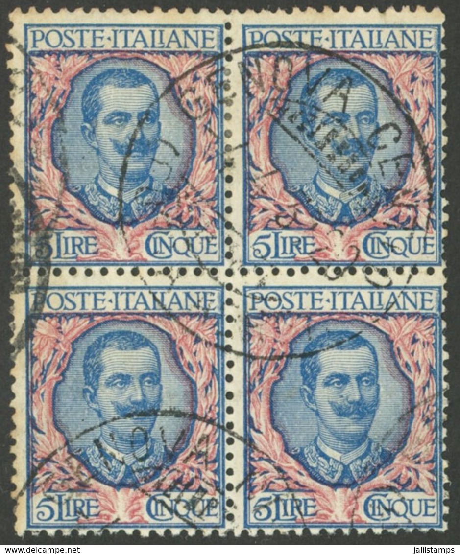 ITALY: Sc.91, 1901 5L. Blue And Rose In Used Block Of 4, VF Quality! - Zonder Classificatie