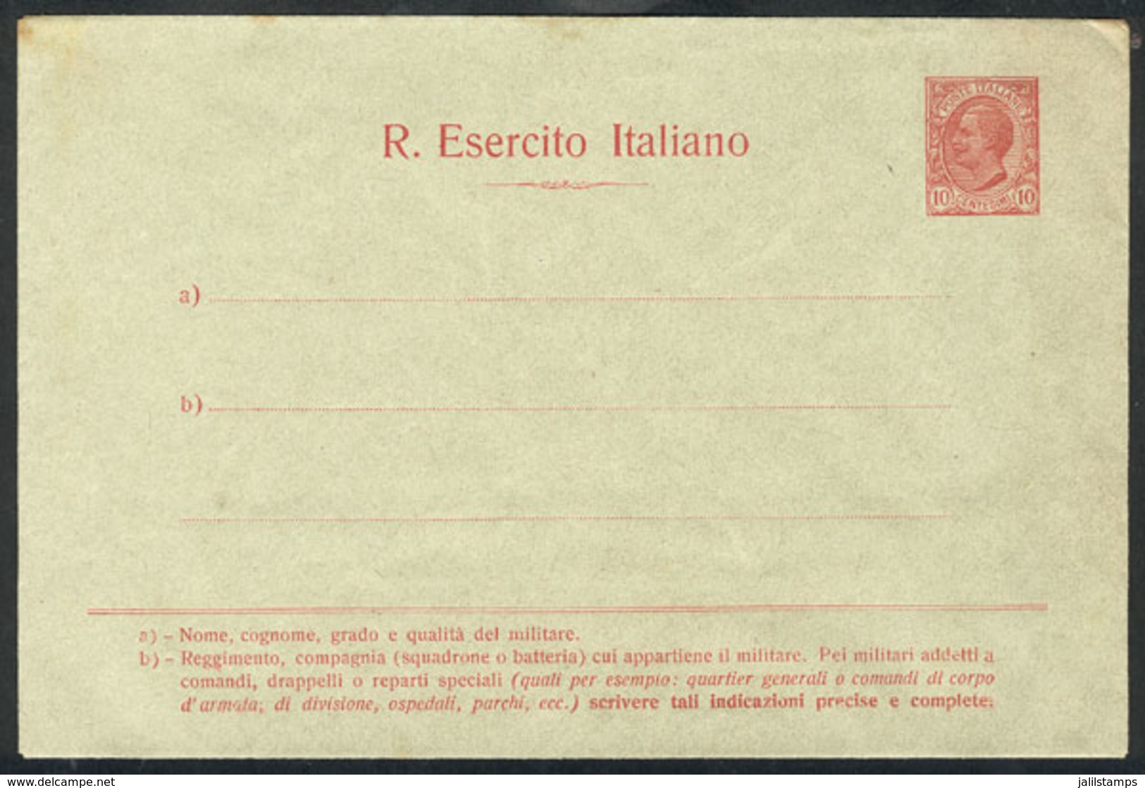 ITALY: 10c. Stationery Envelope Of The Army Of The Year 1915, Unused, VF Quality! - Entero Postal