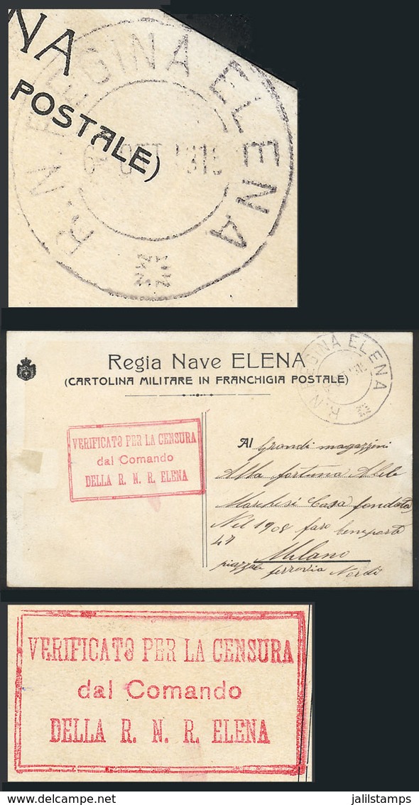 ITALY: "Card For Corrrespondence (with Free Frank) Of The Crew Of The Battleship REGINA ELENA, Sent From The Ship To Mil - Otros & Sin Clasificación