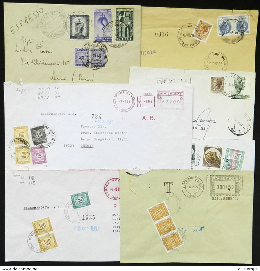 ITALY: 6 Covers + 1 Front Used Between 1949 And 1995, All With Postages That Include Due Stamps, Very Nice Group! - Otros & Sin Clasificación