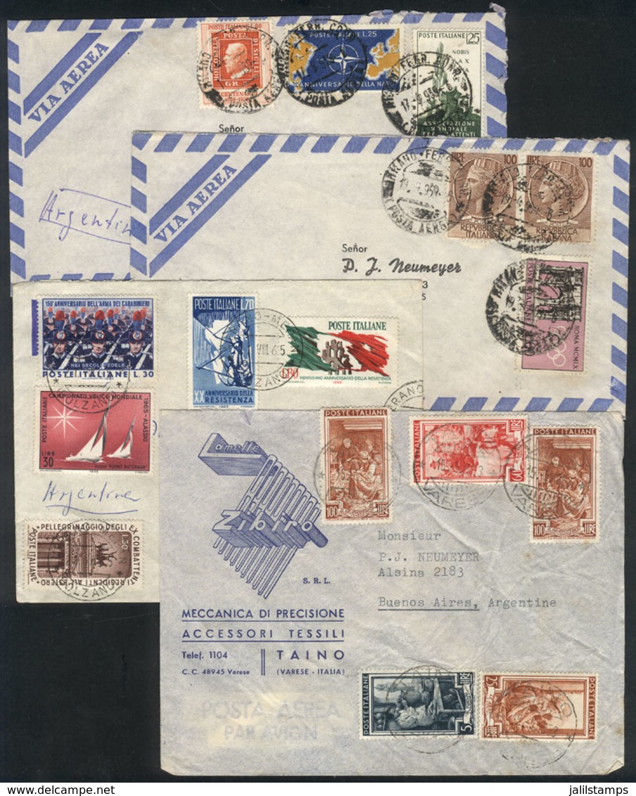 ITALY: 4 Airmail Covers Sent To Argentina Between 1953 And 1956 With Nice Postages, One With Small Defects, 3 Of VF Qual - Otros & Sin Clasificación