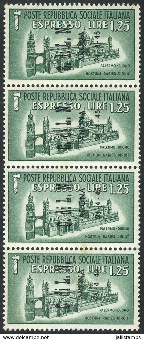 ITALY - LOCAL STAMPS: Sassone 16, 1945 Express Mail Stamp Of 1.25L. Overprinted, MNH Strip Of 4, Superb, Catalog Value E - Sin Clasificación