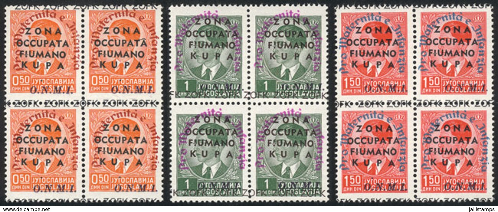 ITALY - FIUMANO KUPA: Sassone 36/38, 1942 Children, Cmpl. Set Of 3 Values In MNH Blocks Of 4, Excellent Quality, Catalog - Other & Unclassified