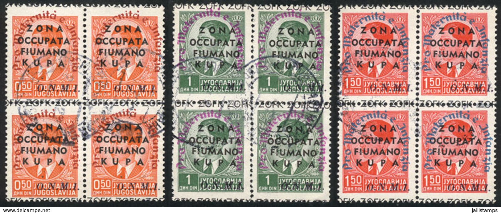 ITALY - FIUMANO KUPA: Sassone 36/38, 1942 Children, Cmpl. Set Of 3 Values In Used Blocks Of 4, Excellent Quality, Catalo - Other & Unclassified