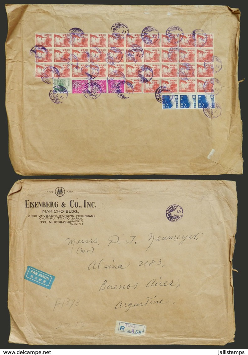 JAPAN: Registered Airmail Cover Sent From Tokyo To Argentina On 11/JUL/1950 With Spectacular Postage On Back Of 3,538Y., - Brieven En Documenten
