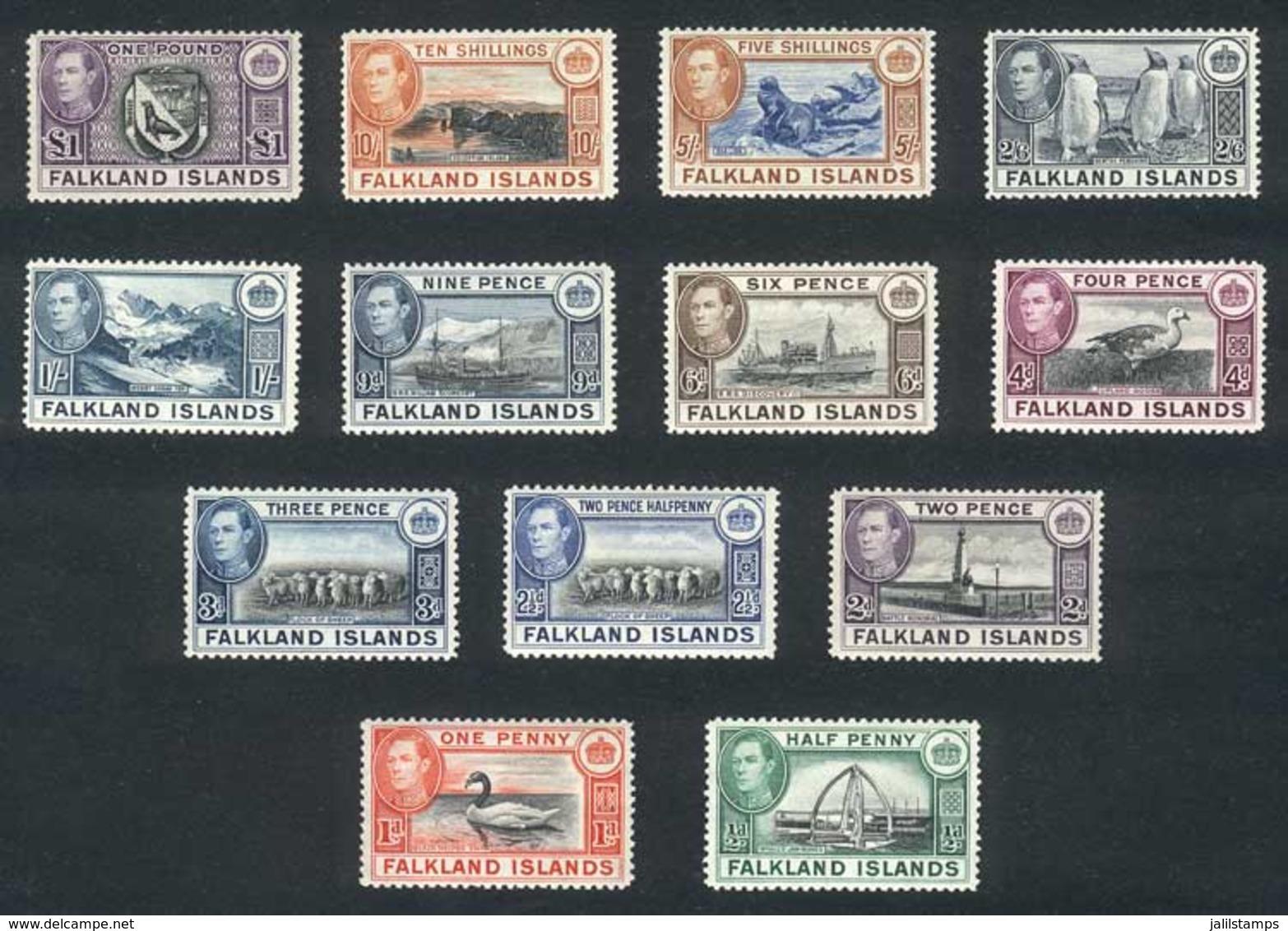 FALKLAND ISLANDS/MALVINAS: Yv.78/89, 1937/41 Animals, Ships And Landscapes, Complete Set Of 13 Values, VF Quality, Yvert - Falkland