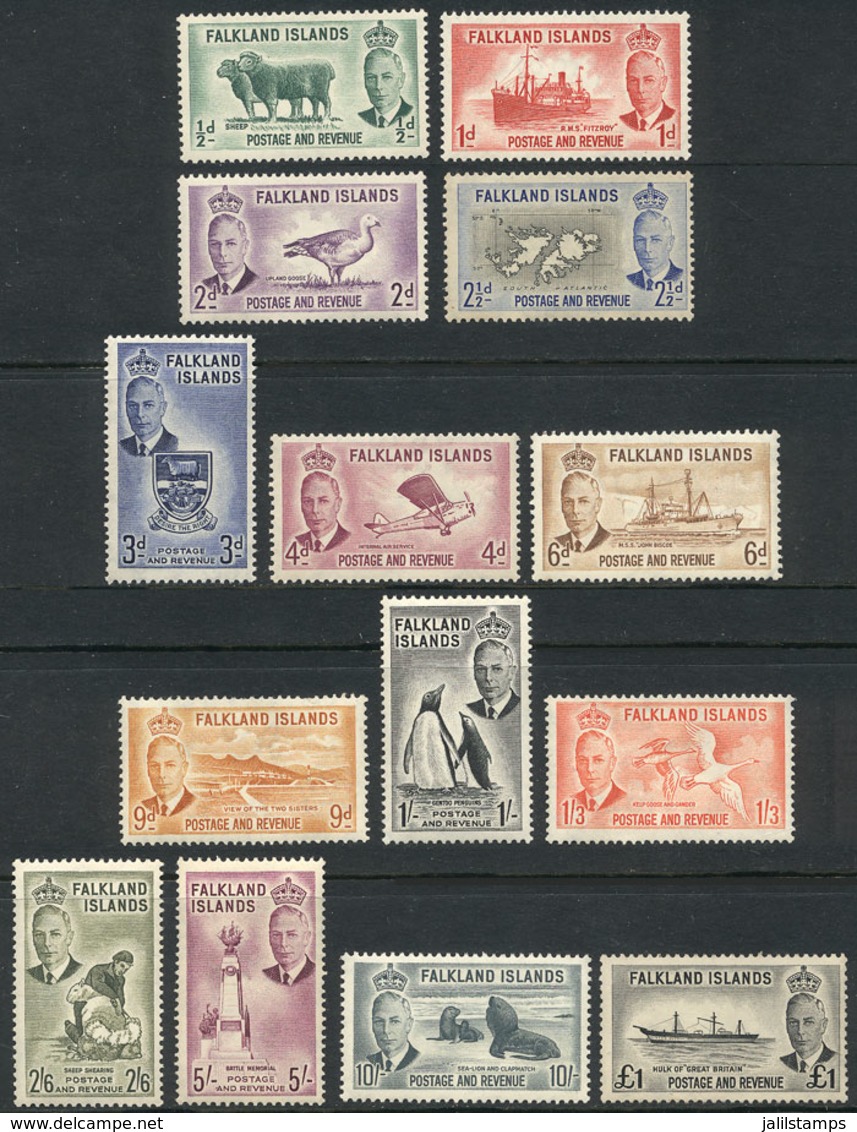 FALKLAND ISLANDS/MALVINAS: Sc.107/120, 1952 Animals, Birds, Ships And Other Topics, Complete Set Of 14 Unused And Lightl - Islas Malvinas