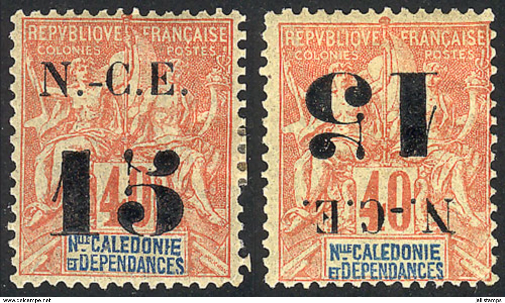 NEW CALEDONIA: Yvert 66, Normal Example + Stamp With INVERTED Overprint, VF! - Andere & Zonder Classificatie