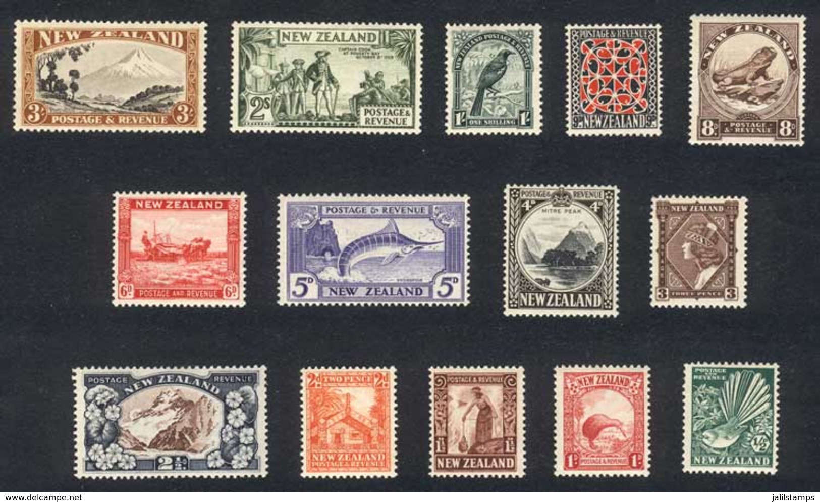 NEW ZEALAND: Yvert 193/206, Animals, Mountains, Etc., Complete Set Of 14 Values, Very Lightly Hinged, Excellent Quality! - Neufs