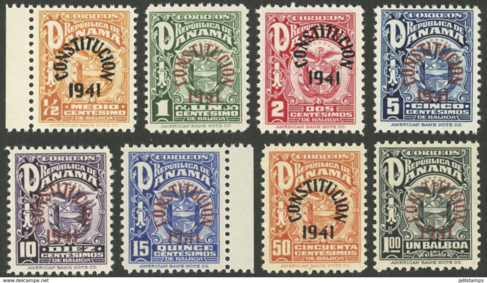 PANAMA: Yvert 228A/228H, 1941 New Constitution, Cmpl. Set Of 8 Mint Values (almost All MNH, One With Tiny Hinge Mark), V - Panama