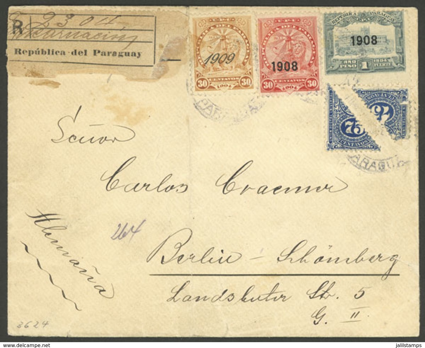 PARAGUAY: 10/OC/1911 ENCARNACIÓN - Germany, Registered Cover With Multicolor Postage For 2.35P., On Back Buenos Aires Tr - Paraguay