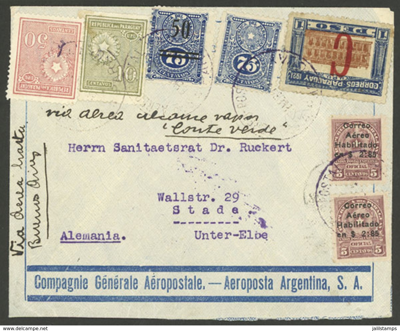 PARAGUAY: 6/JA/1930 Asunción - Germany, Airmail Cover With Nice Multicolor Postage, Sent By Aeroposta Argentina S.A. / C - Paraguay