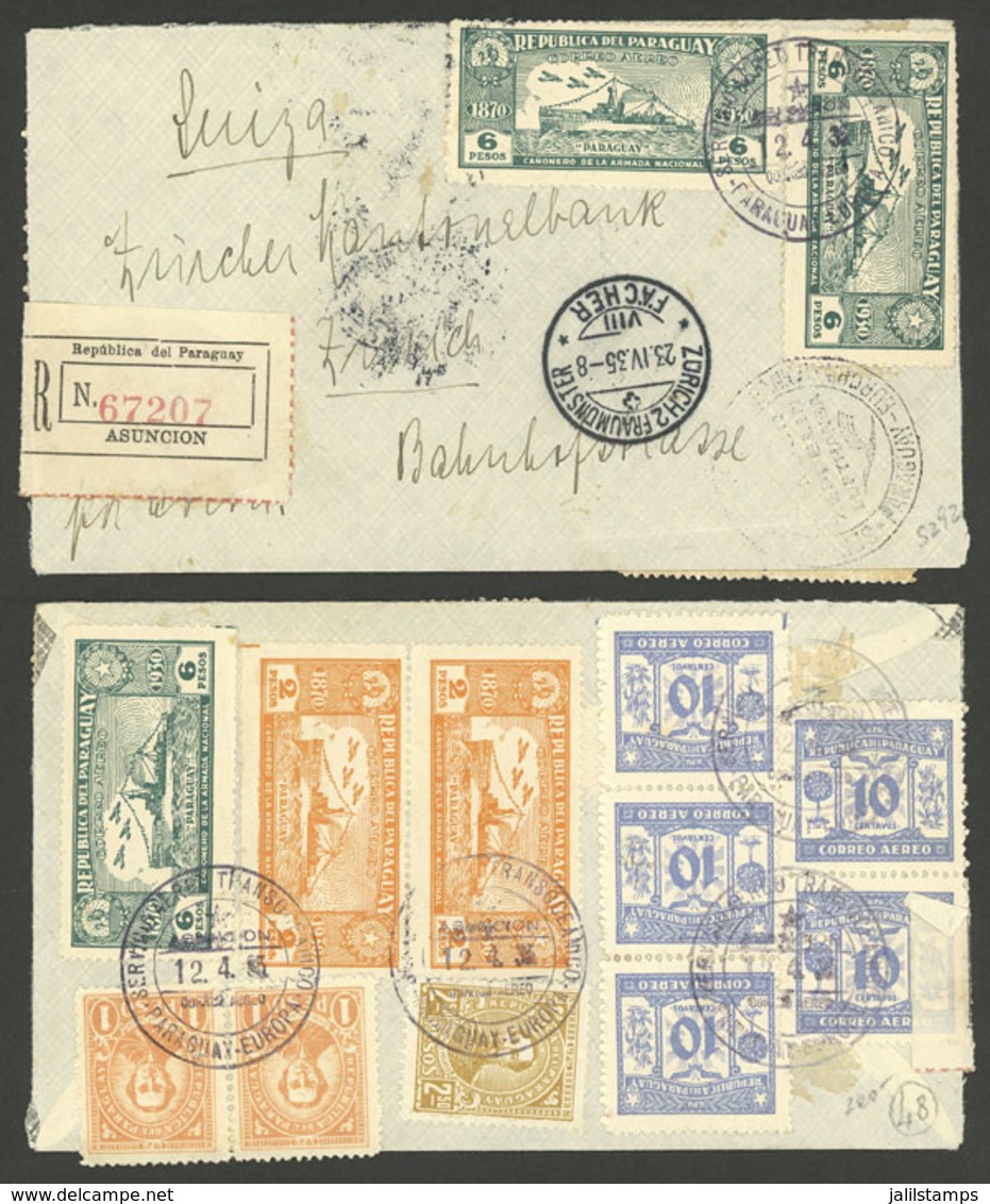 PARAGUAY: 12/AP/1935 Asunción - Switzerland, Registered Airmail Cover With Very Nice Postage On Front And Back, Excellen - Paraguay