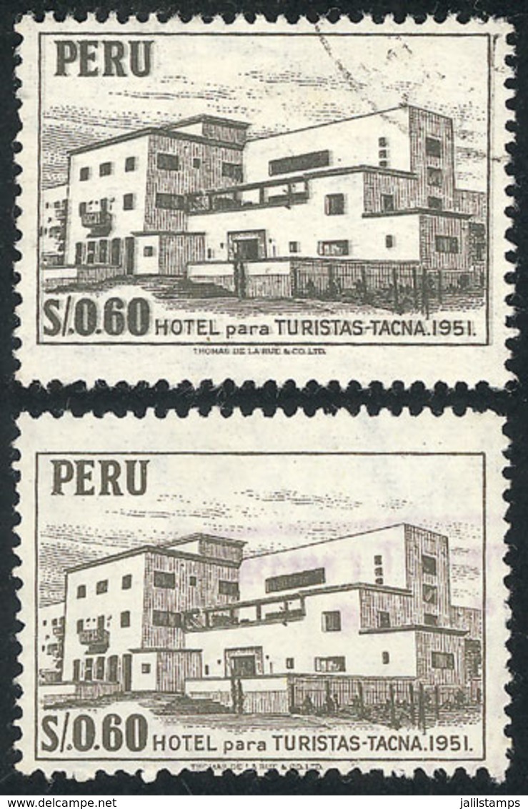PERU: Sc.487, 1962 60c. Tourist Hotel In Tacna, With Variety: DOUBLE IMPRESSION, VF Quality, Along A Normal Example For  - Peru