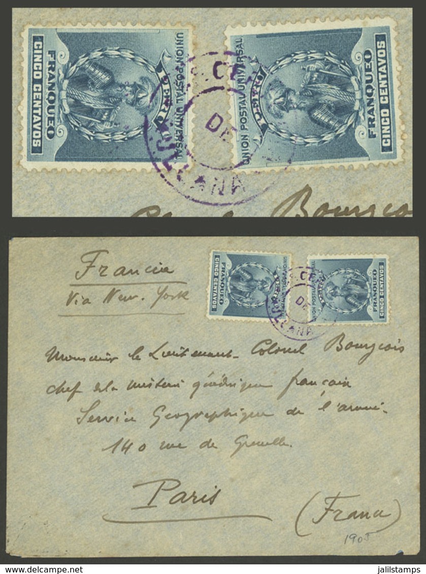 PERU: DE/1905 SULLANA - France, Cover Franked With 10c. With Attractive Violet Cancel, And Transit Backstamp Of Paita 16 - Peru