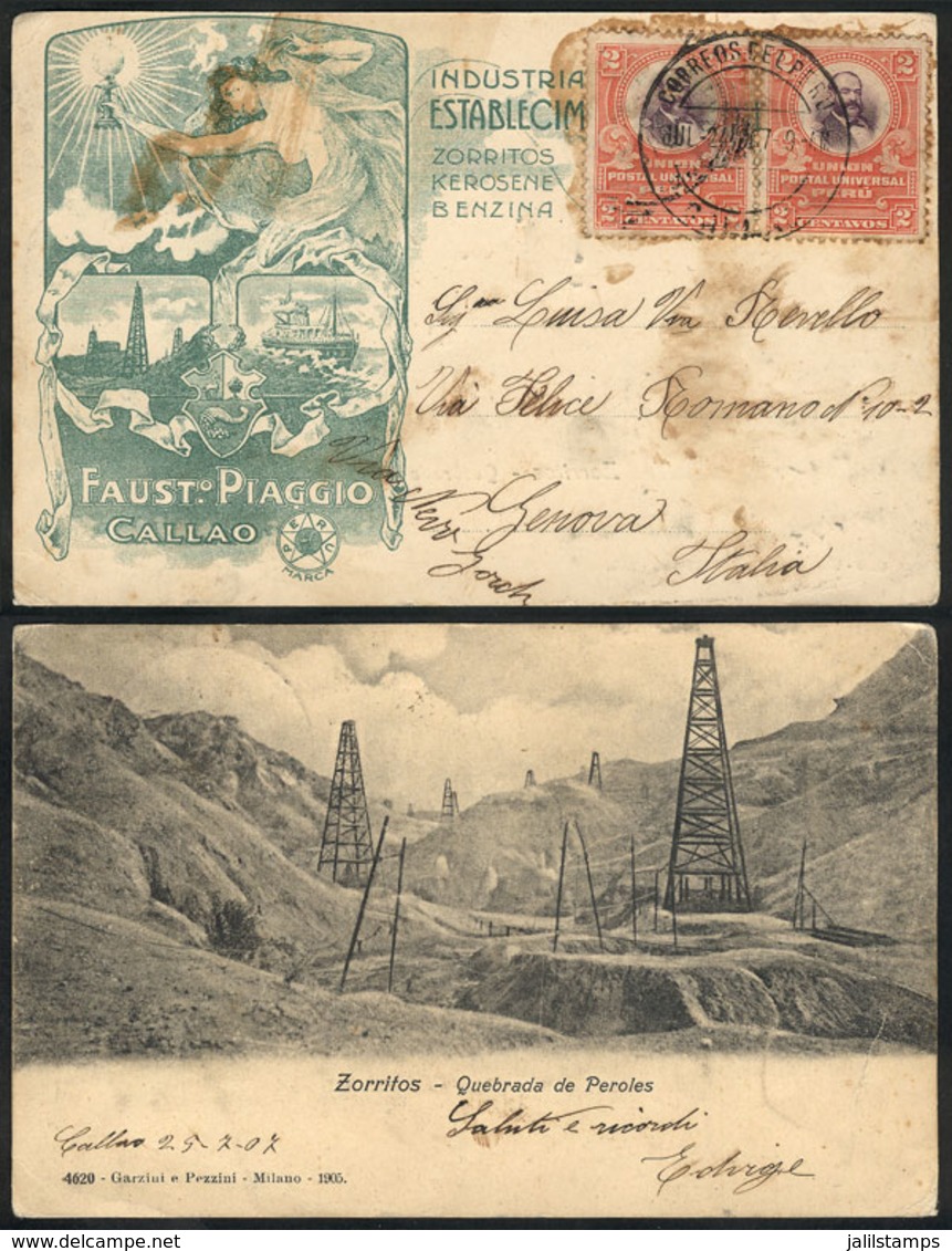 PERU: "Postcard (view Of "Zorritos, Quebrada De Peroles") With Beautiful Advertisement On Reverse Of Faustino Piaggio, C - Perú