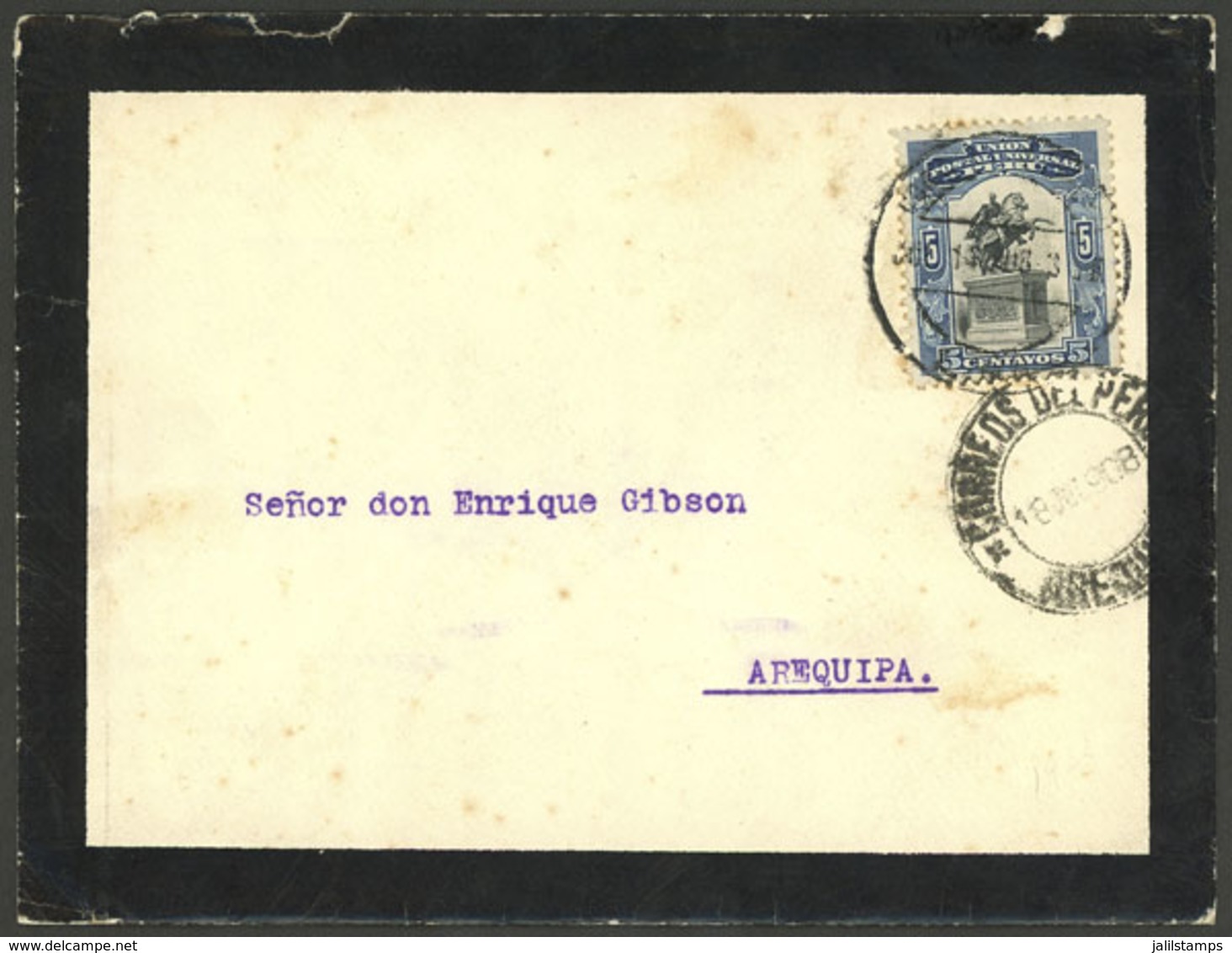 PERU: Mourning Cover (with Its Letter) Sent From Lima To Arequipa On 14/JUL/1908 Franked With 5c., Interesting! - Perú